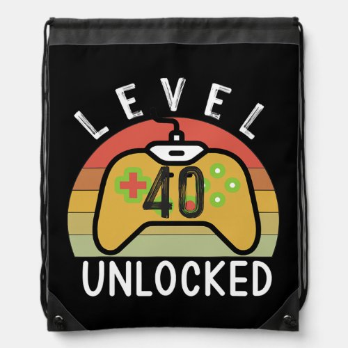 Vintage Level 40 Unlocked Video Gamer 40th Drawstring Bag