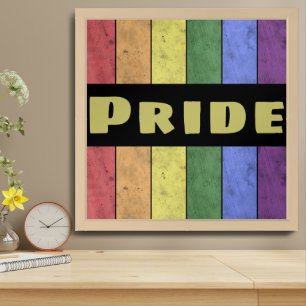 Vintage LGBT flag distressed black and text Pride Framed Art