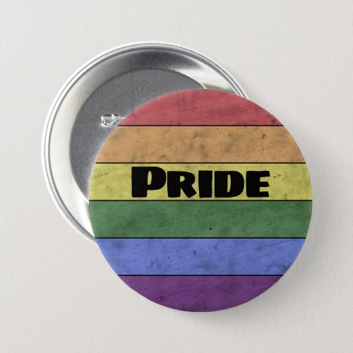 Vintage LGBT flag distressed black w text Pride Button