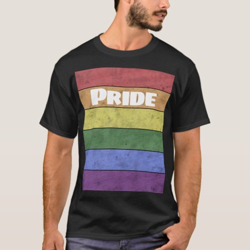 Vintage LGBT flag distressed white text Pride T_Shirt