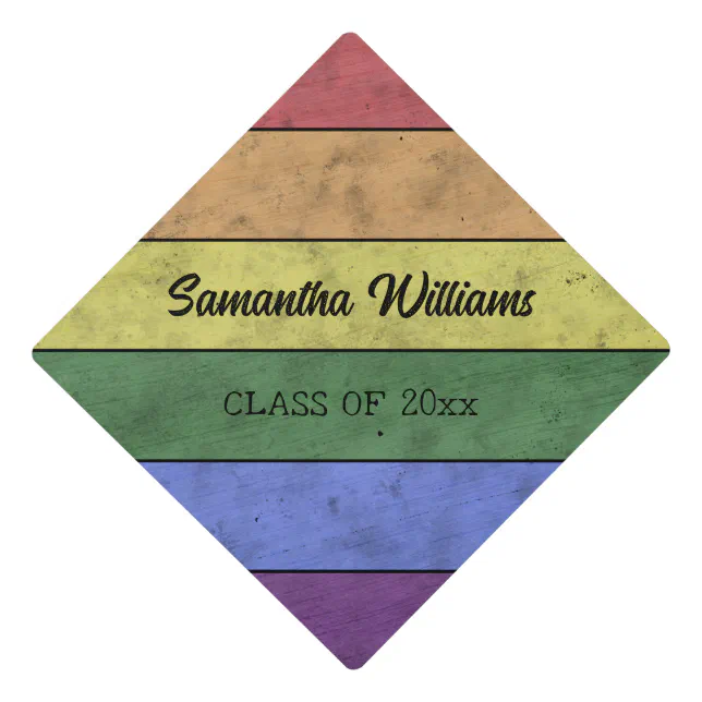 Vintage LGBT flag pride Custom name Class Graduation Cap Topper | Zazzle