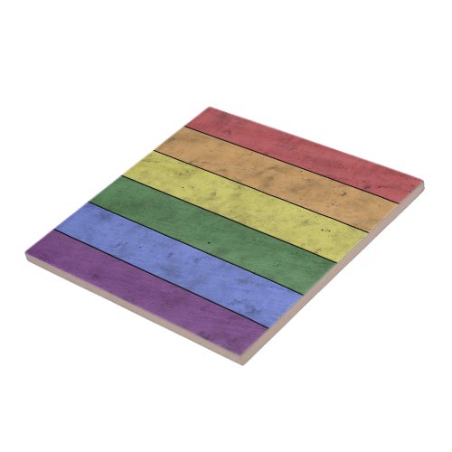Vintage LGBT flag pride distresed rainbow Ceramic Tile