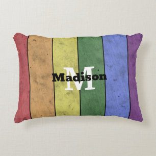 Vintage LGBT flag pride distresed rainbow Monogram Accent Pillow