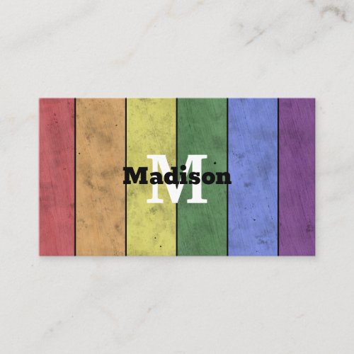 Vintage LGBT flag pride distresed rainbow Monogram Business Card
