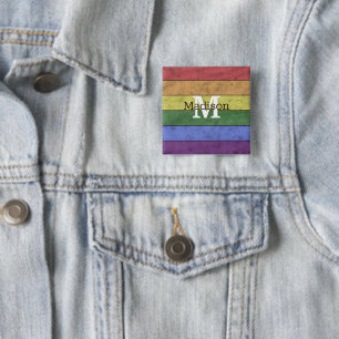 Vintage LGBT flag pride distresed rainbow Monogram Button
