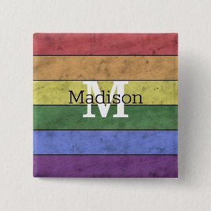Vintage LGBT flag pride distresed rainbow Monogram Button