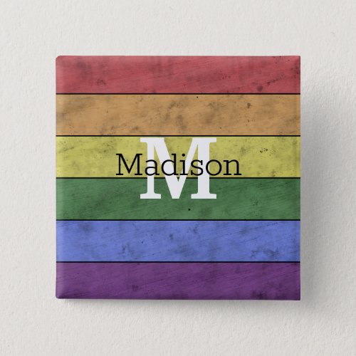 Vintage LGBT flag pride distresed rainbow Monogram Button