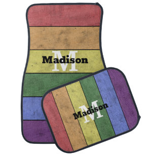 Vintage LGBT flag pride distresed rainbow Monogram Car Floor Mat
