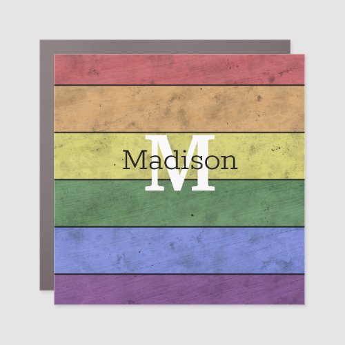 Vintage LGBT flag pride distresed rainbow Monogram Car Magnet