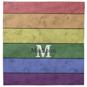 Vintage LGBT flag pride distresed rainbow Monogram Cloth Napkin