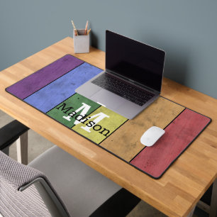 Vintage LGBT flag pride distresed rainbow Monogram Desk Mat