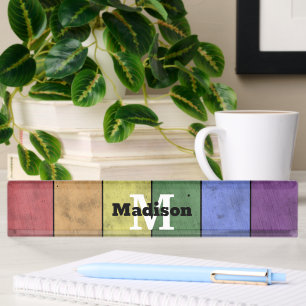Vintage LGBT flag pride distresed rainbow Monogram Desk Name Plate