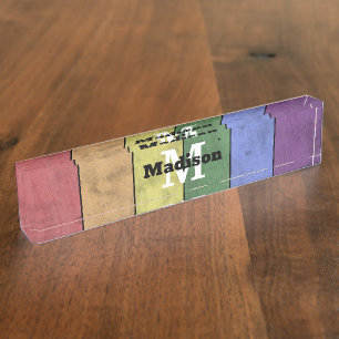 Vintage LGBT flag pride distresed rainbow Monogram Desk Name Plate