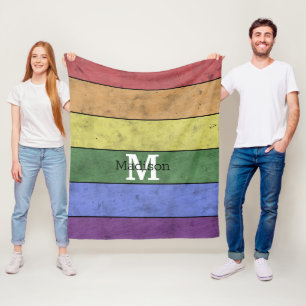 Vintage LGBT flag pride distresed rainbow Monogram Fleece Blanket