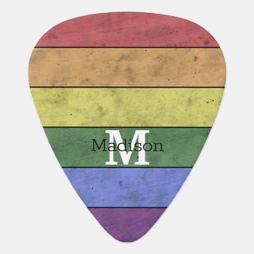 Vintage LGBT flag pride distresed rainbow Monogram Guitar Pick