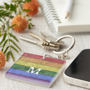 Vintage LGBT flag pride distresed rainbow Monogram Keychain