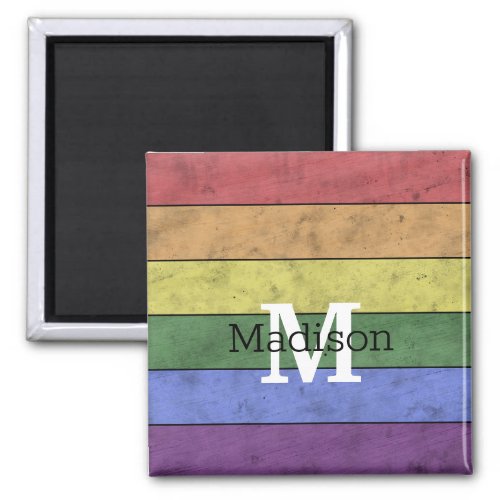 Vintage LGBT flag pride distresed rainbow Monogram Magnet