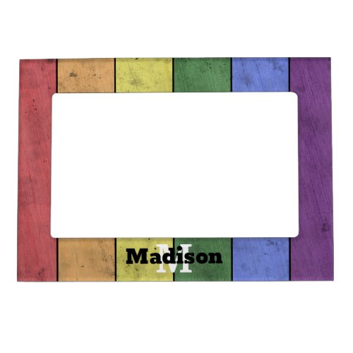 Vintage LGBT flag pride distresed rainbow Monogram Magnetic Frame