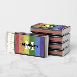 Vintage LGBT flag pride distresed rainbow Monogram Matchboxes