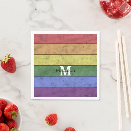 Vintage LGBT flag pride distresed rainbow Monogram Napkins