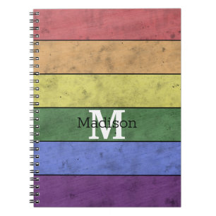 Vintage LGBT flag pride distresed rainbow Monogram Notebook