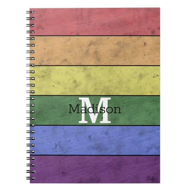 Vintage LGBT flag pride distresed rainbow Monogram Notebook (Front)