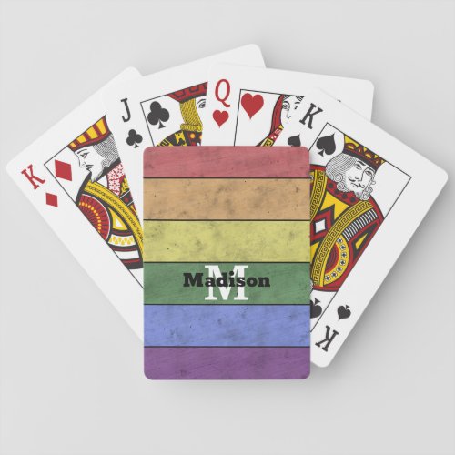 Vintage LGBT flag pride distresed rainbow Monogram Playing Cards