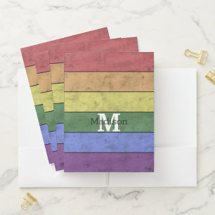 Vintage LGBT flag pride distresed rainbow Monogram Pocket Folder