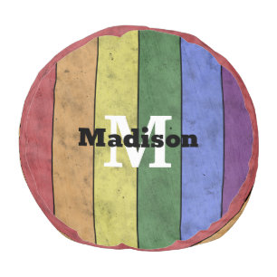 Vintage LGBT flag pride distresed rainbow Monogram Pouf