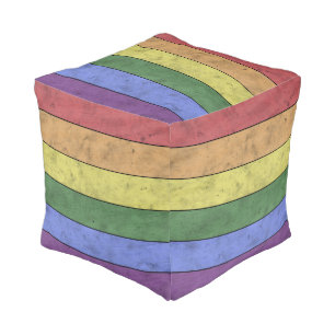 Vintage LGBT flag pride distresed rainbow Monogram Pouf