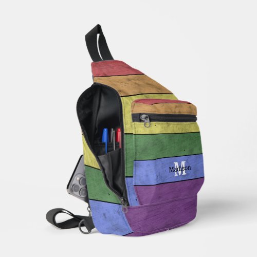 Vintage LGBT flag pride distresed rainbow Monogram Sling Bag