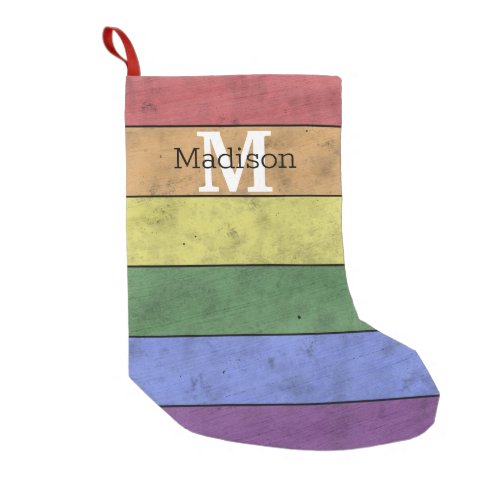 Vintage LGBT flag pride distresed rainbow Monogram Small Christmas Stocking