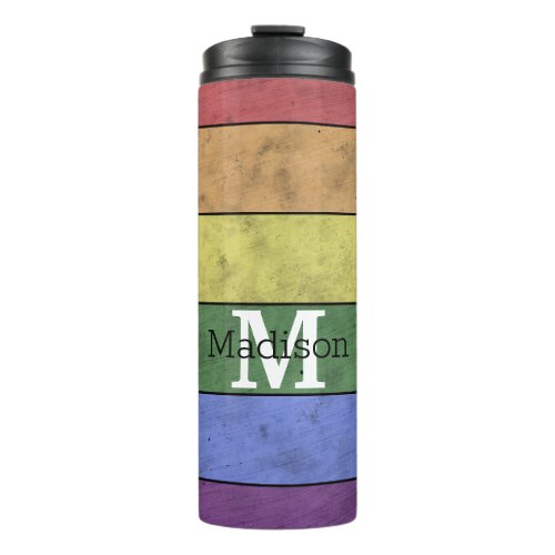 Vintage LGBT flag pride distresed rainbow Monogram Thermal Tumbler