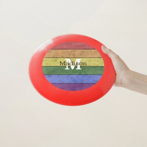 Vintage LGBT flag pride distresed rainbow Monogram Wham_O Frisbee