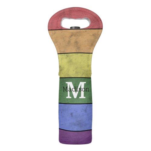 Vintage LGBT flag pride distresed rainbow Monogram Wine Bag