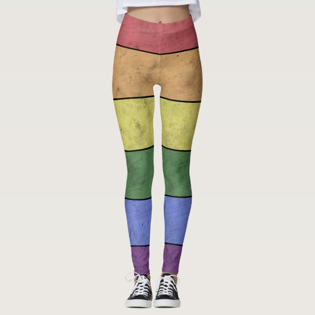 Vintage LGBT flag pride distressed black lines Leggings (Front)