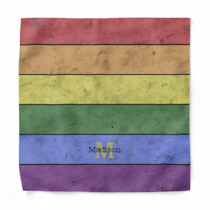 Vintage LGBT flag pride distressed black Monogram Bandana