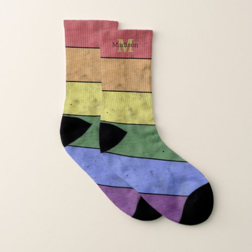 Vintage LGBT flag pride distressed black Monogram Socks