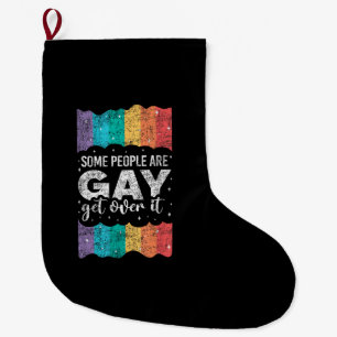 Vintage LGBT Pride Rainbow Some People Are Gay Get Large Christmas Stocking