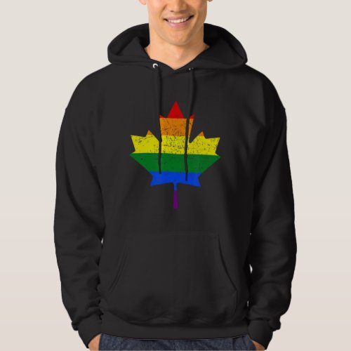 Vintage Lgbt Rainbow Canada Flag Maple Leaf Gay Pr Hoodie