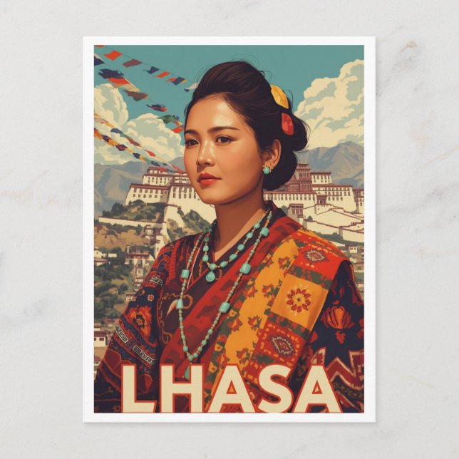 Vintage Lhasa Tibet Woman Potala Postcard (Front)