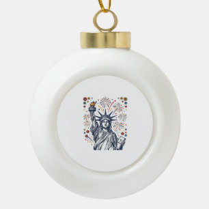 Vintage Liberty Fireworks Patriotic Vector Design_ Ceramic Ball Christmas Ornament
