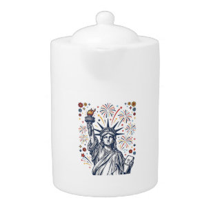 Vintage Liberty Fireworks Patriotic Vector Design_ Teapot