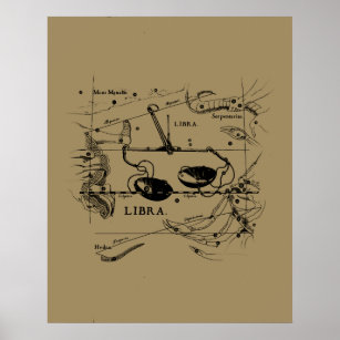 Vintage Libra Constellation Hevelius Style Poster