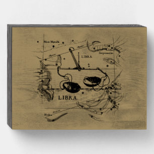 Vintage Libra Constellation Hevelius Style Wooden Box Sign