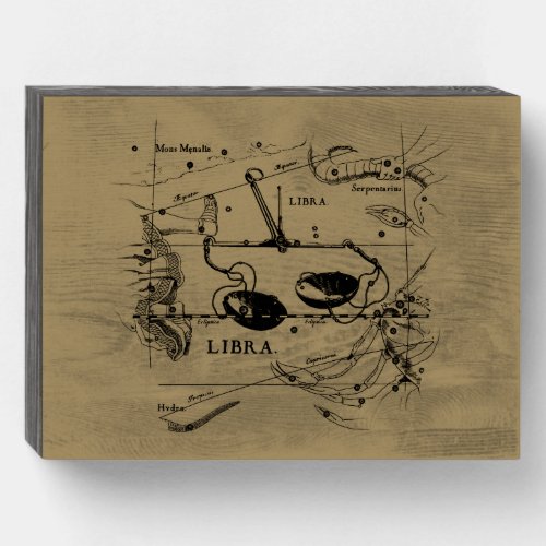 Vintage Libra Constellation Hevelius Style Wooden Box Sign