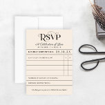 Vintage Library Book Card Wedding RSVP Card<br><div class="desc">These unique library card wedding RSVP cards are perfect for a vintage wedding or book themed event. Personalize the custom "stamped" looking text with your return date, the bride and groom's names (as the Authors), a custom title, and special instruction at the bottom. Black and warm white / cream color...</div>