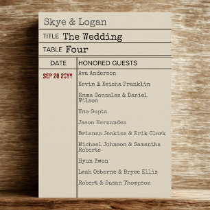 Vintage Library Book Card Wedding Seating Card
