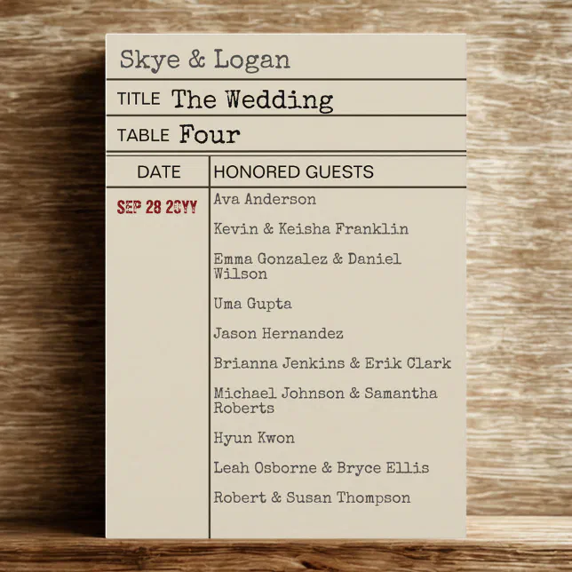 Vintage Library Book Card Wedding Seating Card | Zazzle