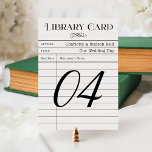 Vintage Library Book Card Wedding Table Number<br><div class="desc">These unique library card wedding table number cards are perfect for a vintage wedding or book themed event. Personalize the custom "stamped" looking text with the bride and groom's names (as the Author) and a custom title. Black and white color scheme. Note, envelopes can be omitted for this product. To...</div>